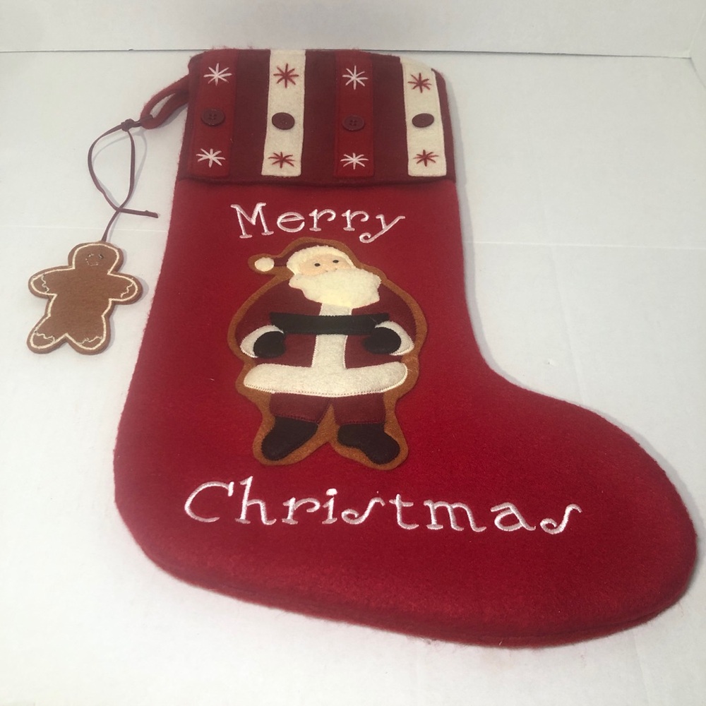 Santa Clause Christmas Holiday Stocking Embroidered Merry Christmas Gingerbread